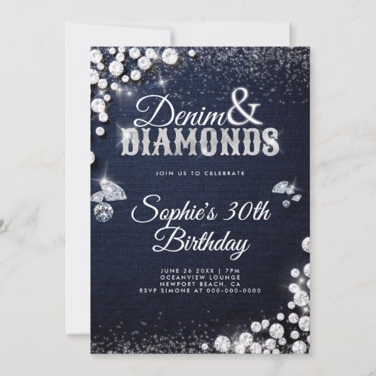 Denim Diamonds Glam Script Elegant 30ste verjaarda Kaart (Voorkant)