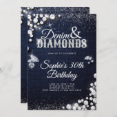 Denim Diamonds Glam Script Elegant 30ste verjaarda Kaart (Voorkant / Achterkant)
