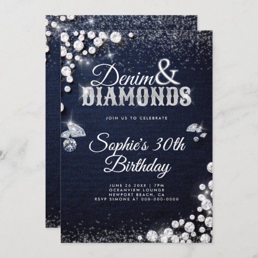 Denim Diamonds Glam Script Elegant 30ste verjaarda Kaart (Voorkant / Achterkant)