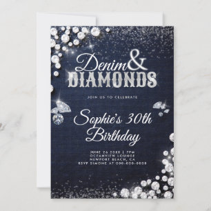 Denim Diamonds Glam Script Elegant 30ste verjaarda Kaart