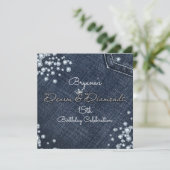Denim & Diamonds Glam Tiara Crown Party Invitation Kaart (Staand voorkant)
