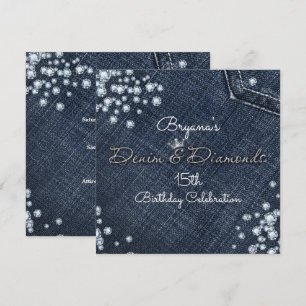 Denim & Diamonds Glam Tiara Crown Party Invitation Kaart