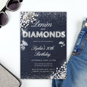 Denim Diamonds Glam Type Classy 30ste Verjaardag Kaart