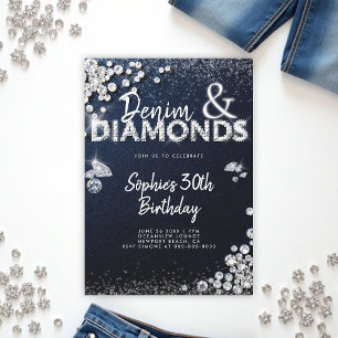 Denim Diamonds Glam Type Elegant 30ste Verjaardag Kaart