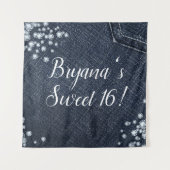 Denim & Diamonds Glam Verjaardagsfeest Achtergrond Wandkleed (Voorkant)