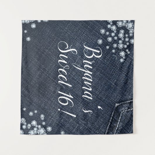 Denim & Diamonds Glam Verjaardagsfeest Backdrop Wandkleed (Voorkant (horizontaal))