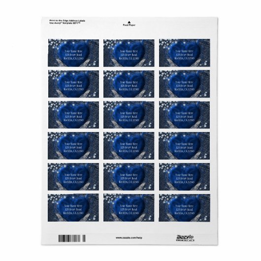 Denim & Diamonds Glam Verjaardagsfeestuitnodiging Etiket (Full Sheet)