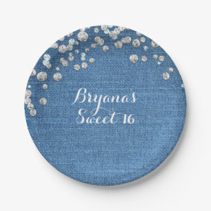Denim & Diamonds Glam Verspreide Bling Aangepast F Papieren Bordje