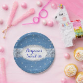 Denim & Diamonds Glam Verspreide Bling Aangepast F Papieren Bordje (Feest)
