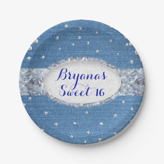 Denim & Diamonds Glam Verspreide Bling Aangepast F Papieren Bordje (Voorkant)