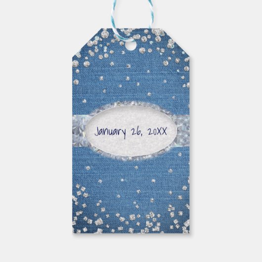 Denim & Diamonds Glam Verspreide Bling Party Favor Cadeaulabel (Achterkant)