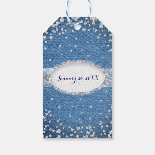 Denim & Diamonds Glam Verspreide Bling Party Favor Cadeaulabel (Achterkant)