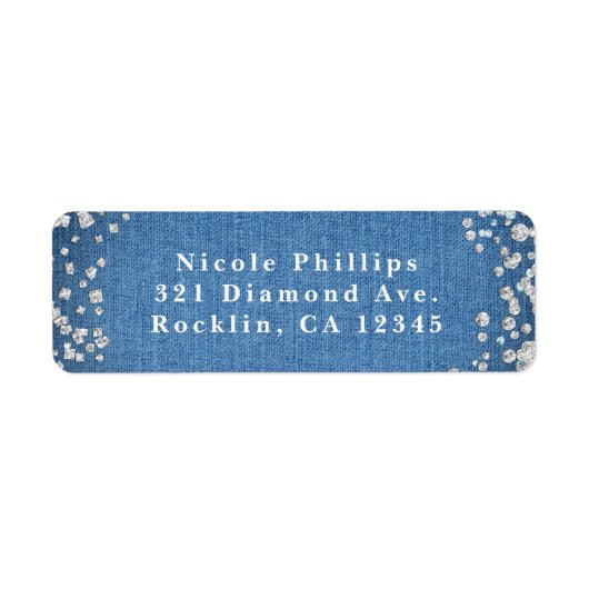 Denim & Diamonds Glam verstrooide Bling uitnodigin Etiket (Voorkant)