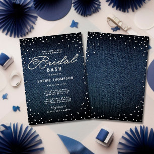 Denim Diamonds Glitter Blauw Elegant Bruiloft Fees Kaart