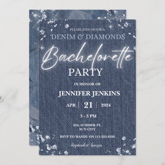 Denim Diamonds Glitter Bling Elegant Bachelorette Kaart (Voorkant / Achterkant)