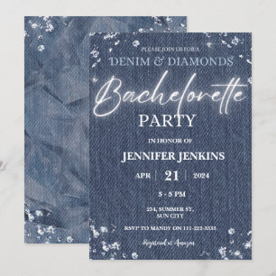 Denim Diamonds Glitter Bling Elegant Bachelorette Kaart