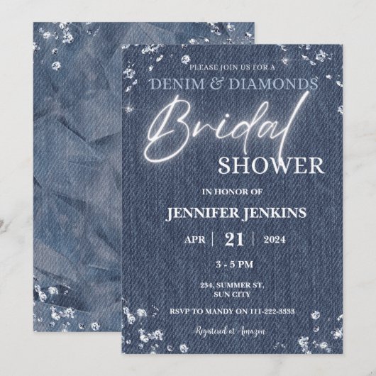 Denim Diamonds Glitter Bling Elegant Vrijgezellenf Kaart (Voorkant / Achterkant)