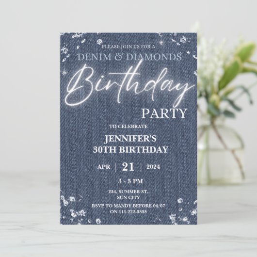 Denim Diamonds Glitter Bling Elegante Verjaardag Kaart (Staand voorkant)