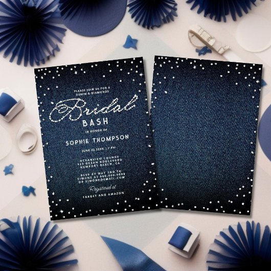 Denim Diamonds Glitter Blue Elegant Bridal Bash Kaart