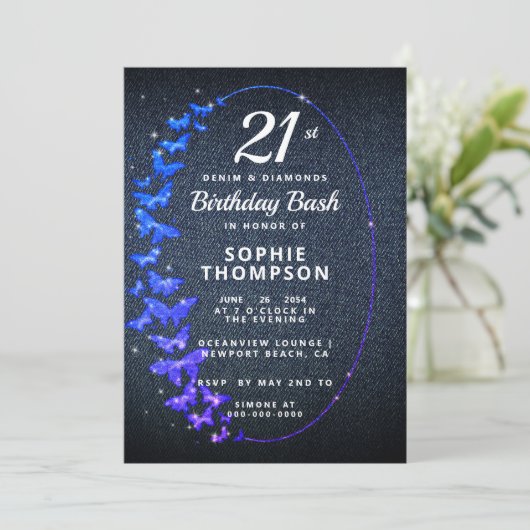 Denim Diamonds Glitter Butterflies Kaart (Staand voorkant)