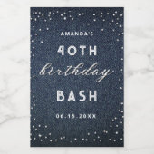Denim Diamonds Glitter Chic Birthday Party Custom Wijn Etiket (Enkel label)