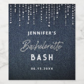 Denim Diamonds Glitter Drip Chic Navy Bachelorette Wijn Etiket (Enkel label)