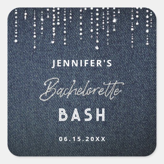 Denim Diamonds Glitter Dripping Bachelorette Party Vierkante Sticker (Voorkant)