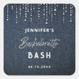 Denim Diamonds Glitter Dripping Bachelorette Party Vierkante Sticker