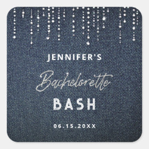 Denim Diamonds Glitter Dripping Bachelorette Party Vierkante Sticker