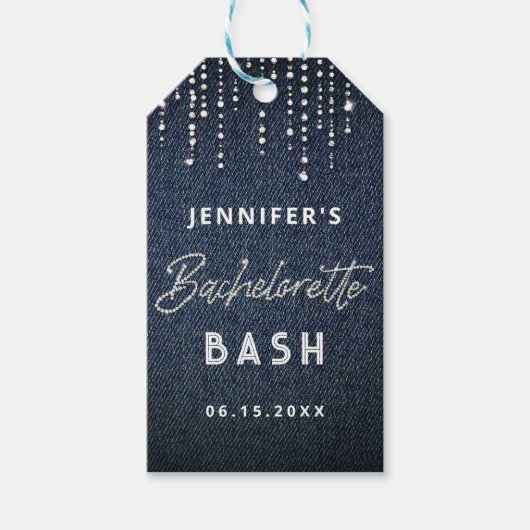 Denim Diamonds Glitter Drippings Navy Bachelorette Cadeaulabel (Voorkant)