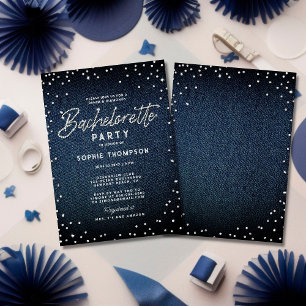 Denim Diamonds Glitter Elegant Bachelorette Party Kaart
