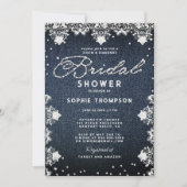 Denim Diamonds Glitter Kant Elegante Bruiloft Fees Kaart (Voorkant)