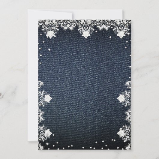 Denim Diamonds Glitter Kant Elegante Bruiloft Fees Kaart (Achterkant)