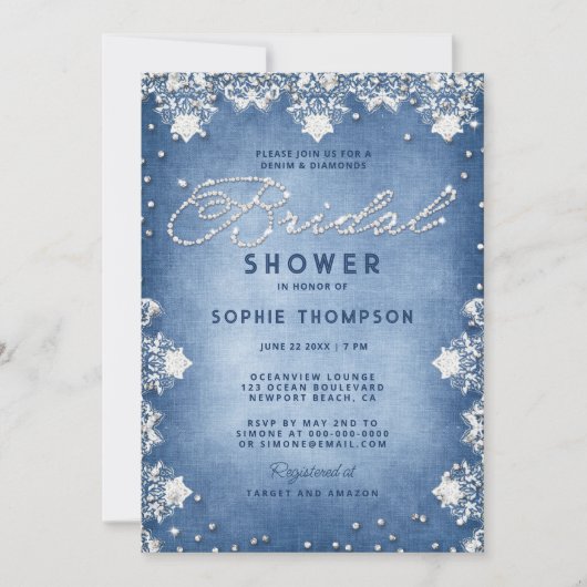 Denim Diamonds Glitter Kant Modern Vrijgezellenfee Kaart (Voorkant)