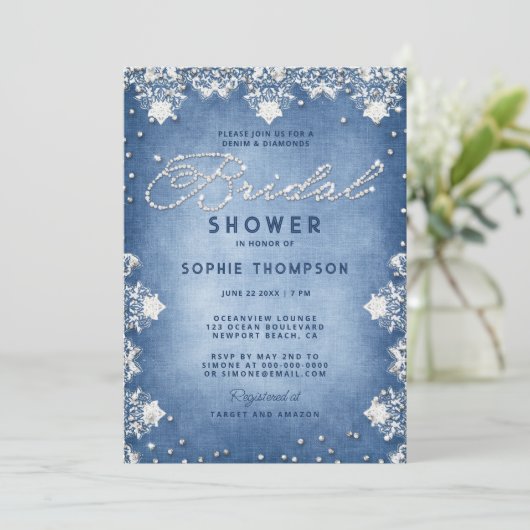 Denim Diamonds Glitter Kant Modern Vrijgezellenfee Kaart (Staand voorkant)