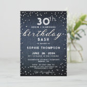 Denim Diamonds Glitter Modern 30th Birthday Party Kaart (Staand voorkant)