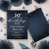 Denim Diamonds Glitter Modern 30th Birthday Party Kaart