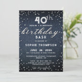 Denim Diamonds Glitter Modern 40th Birthday Party Kaart (Staand voorkant)