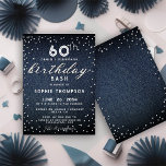 Denim Diamonds Glitter Modern 60th Birthday Party Kaart<br><div class="desc">Een eenvoudige,  moderne,  elegante en chic verjaardagsfeestelijke sjabloon met een blauwe denimachtergrond,  het woord BIRTHDAY bedekt in witte diamanten (gesimuleerd,  geen echte diamanten) en in modern kalligrafiekmanuscript,  en typografie in wit. Een chic "denim and diamonds"-ontwerp voor een vrouw op haar 60ste verjaardag!</div>