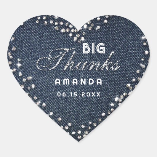 Denim Diamonds Glitter Rhinestone Big Bedankt Name Hart Sticker (Voorkant)