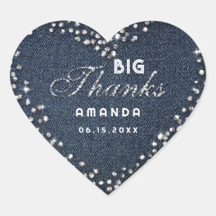Denim Diamonds Glitter Rhinestone Big Bedankt Name Hart Sticker