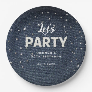 Denim Diamonds Glitter Rhinestone Chic Let's Party Papieren Bordje