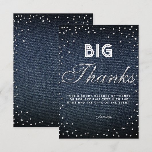 Denim Diamonds Glitter Rhinestones Chic Big Bedank Bedankkaart (Voorkant / Achterkant)