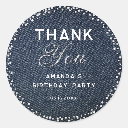 Denim Diamonds Glitter Rhinestones Chic Hartelijk  Ronde Sticker (Voorkant)