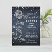 Denim Diamonds Glitter Roos Blauw Vrijgezellenfees Kaart (Staand voorkant)