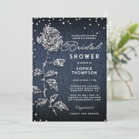 Denim Diamonds Glitter Roos Blauw Vrijgezellenfees Kaart (Staand voorkant)