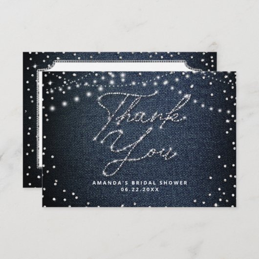 Denim Diamonds Glitter Rustieke Lichten Dank u Bedankkaart (Voorkant / Achterkant)