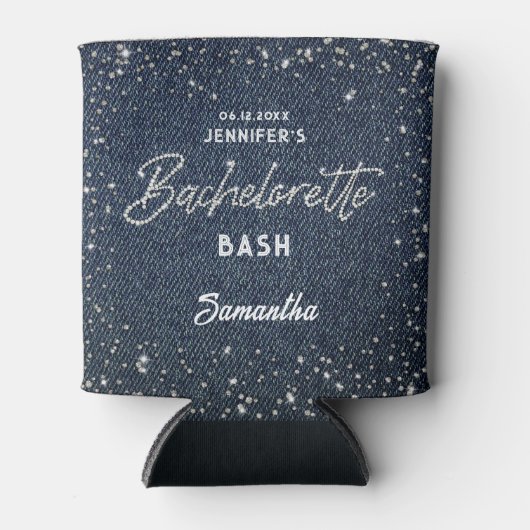 Denim Diamonds Glitter Sprinkles Navy Bachelorette Blikjeskoeler (Voorkant)