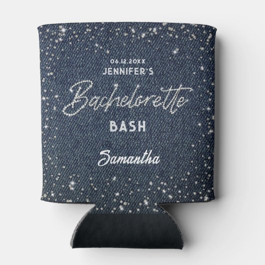 Denim Diamonds Glitter Sprinkles Navy Bachelorette Blikjeskoeler (Achterkant)