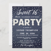 Denim Diamonds Glitter Sweet 16 Birthday Party Kaart (Voorkant)
